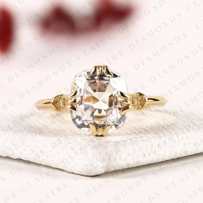 Cushion Rose Cut Lab Grown Diamond Engagement Ring Vintage Setting Unique Bridal Ring with Antique Inspired