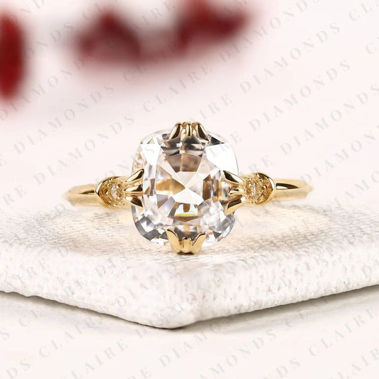 Cushion Rose Cut Lab Grown Diamond Engagement Ring Vintage Setting Unique Bridal Ring with Antique Inspired