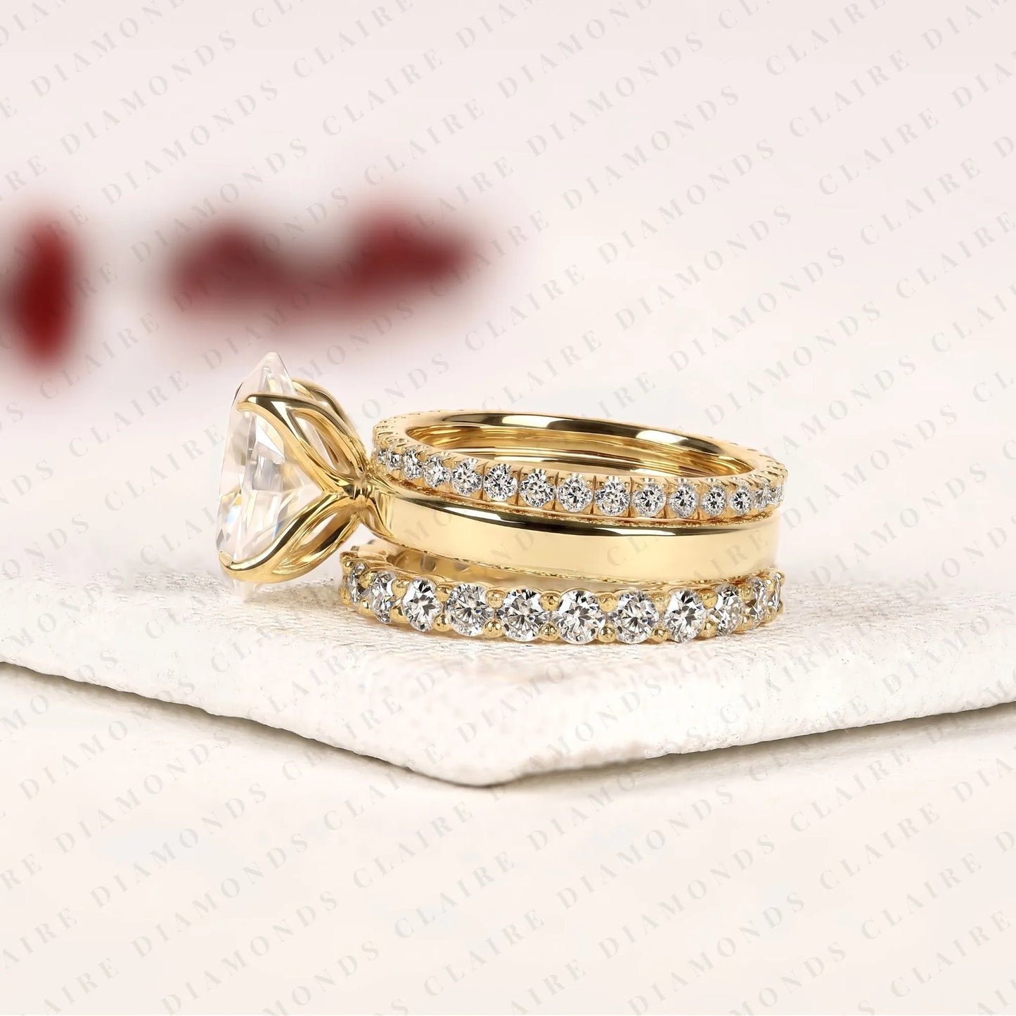 oval cut lab grown diamond bridal set hidden halo engagement ring with matching wedding band yellow gold oval ring pave diamond bridal ring set igi certified wedding jewelry