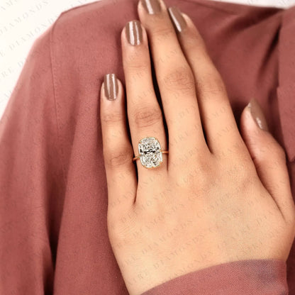 Old Mine Elongated Cushion Cut Moissanite Diamond Solitaire Engagement Ring  Hidden Halo Diamond Ring Classic Minimalist Bridal Ring for Women
