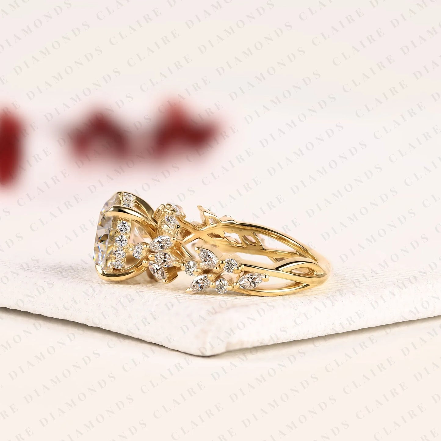 round cut lab grown diamond vintage ring handmade floral engagement ring in solid gold for her