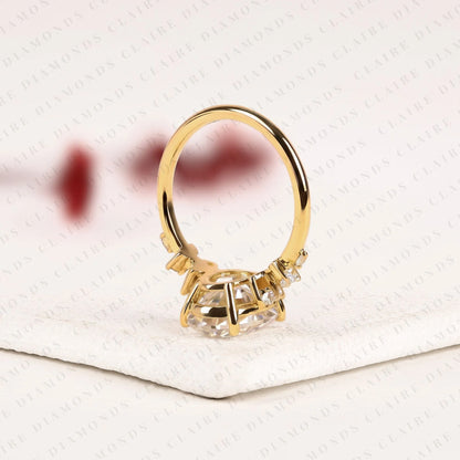 Oval Cut Band Floral Pave Gold Engagement Ring – photo 3