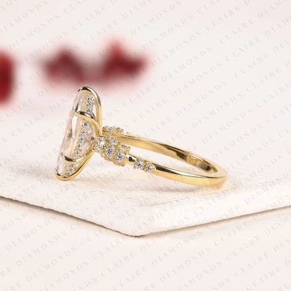 Marquise Cut Lab Grown Diamond Engagement Ring, Hidden Halo Ring, Solid Gold Wedding Ring, Anniversary Gift for Women
