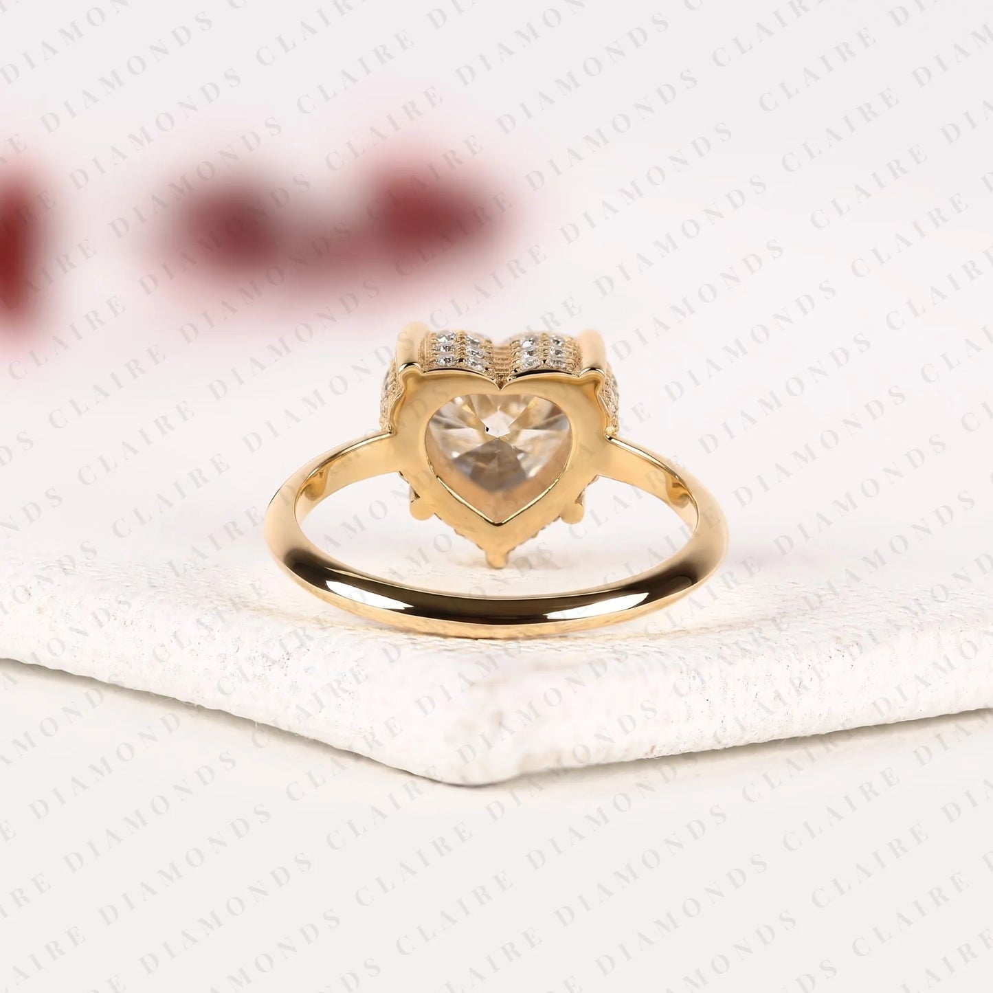 heart cut moissanite diamond engagement ring gold hidden halo ring romantic bridal jewelry minimalist promise ring.