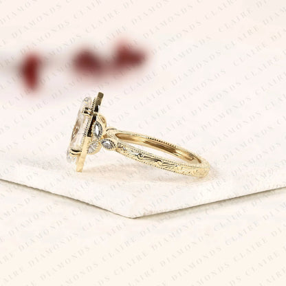 Vintage Marquise Cut Lab Grown Diamond Engagement Ring in Art Deco Inspired Promise Ring