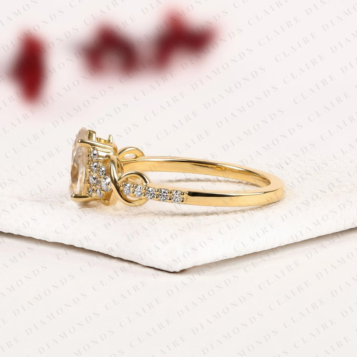 Pear Cut Lab Grown Diamond Engagement Ring Vintage Gold Halo Ring with Pave Side Stones Elegant Wedding Ring for Women