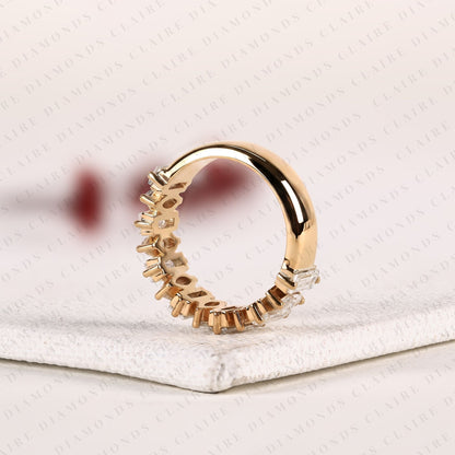 2.10 TCW Baguette & Marquise Lab Grown Diamond Half Eternity Band Ring, Alternating Wedding Anniversary Band