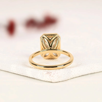Bezel Set Radiant Cut Lab Grown Diamond Engagement Ring in Gold | Minimalist Solitaire Wedding Ring for Women | IGI Certified Anniversary Ring