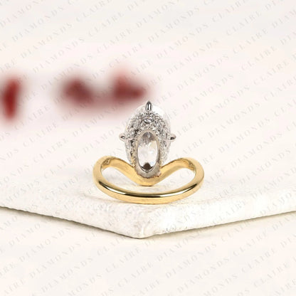 Oval Cut Solitaire Lab Grown Diamonds Two Tone Engagement Ring with Sculpted Gold Band – Modern Elegance Redefined