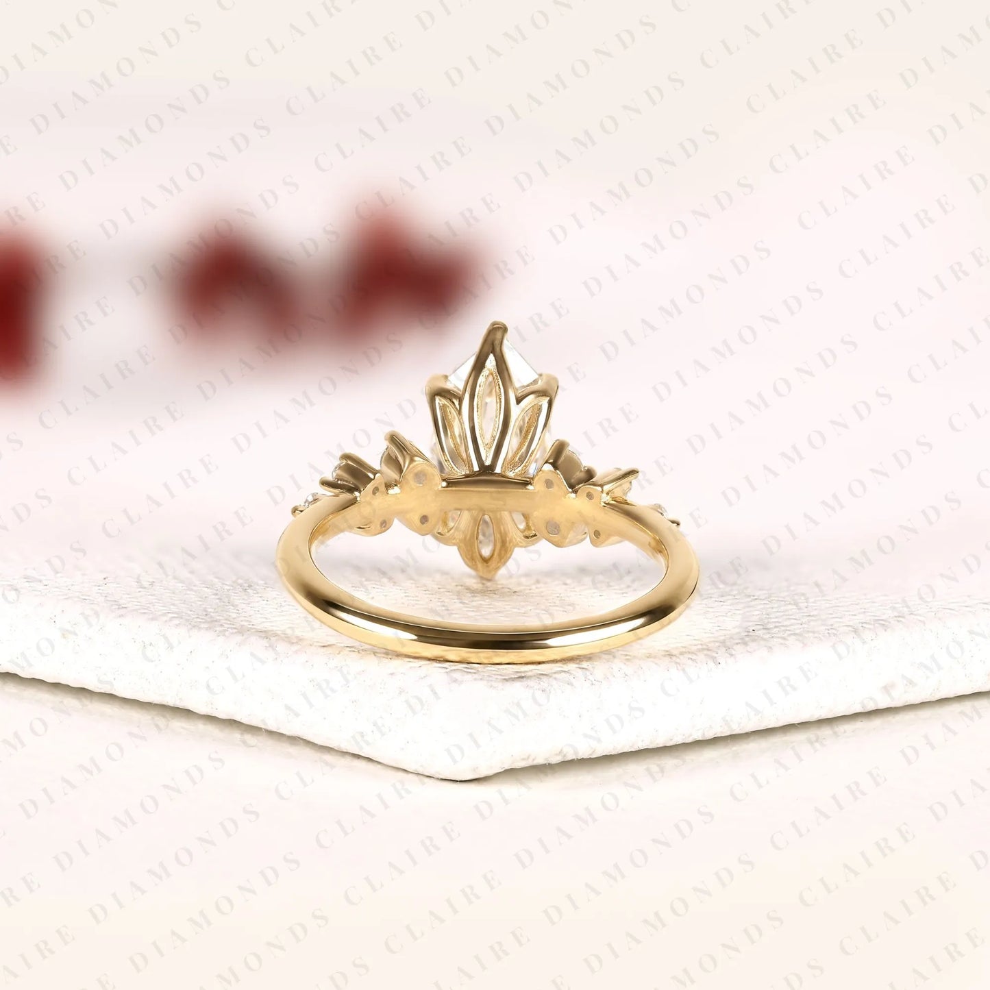 rose marquise cut moissanite diamond engagement ring | yellow gold botanical floral cluster setting