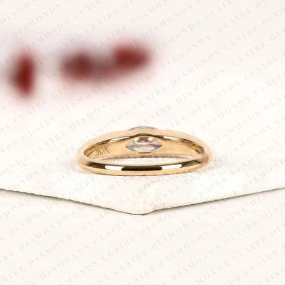 Minimalist Marquise Cut Solitaire Lab Grown Diamond Engagement Ring in Yellow Gold | Modern Bezel-Inspired Promise Ring for Women.