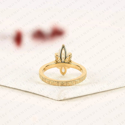 Marquise Cut Lab Grown Diamond Engagement Ring, Vintage Engraved Gold Solitaire Ring, IGI Certified Diamond Ring, Unique Bridal Jewelry