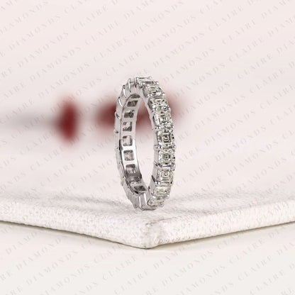 3.15 TCW Asscher Cut Moissanite Diamond Eternity Band, Full Eternity Wedding Ring, White Gold Anniversary Band, Elegant Diamond Ring