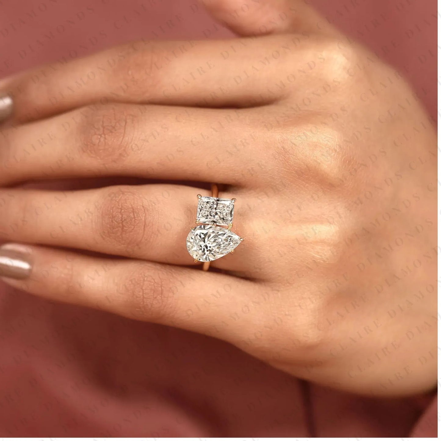 4.70 tcw toi et moi pear & radiant cut lab grown diamond engagement ring two stone gold promise ring  modern bridal ring igi certified jewelry