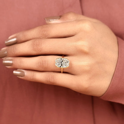 Old Mine Elongated Cushion Cut Lab Grown Diamond Solitaire Engagement Ring  Hidden Halo Diamond Ring Classic Minimalist Bridal Ring for Women