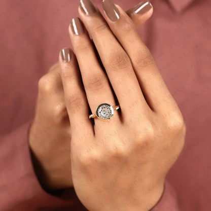 Round Lab Grown Diamond Bezel Engagement Ring | Yellow Gold Nature-Inspired Twisted Diamond Band