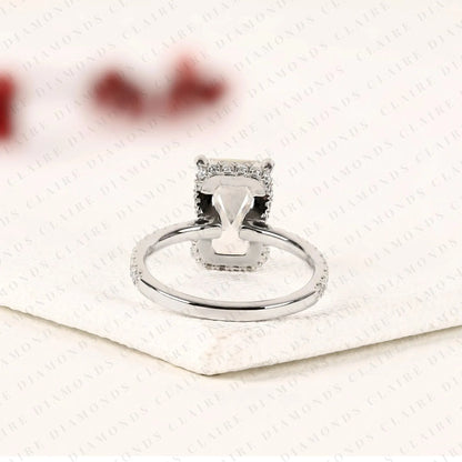 Radiant Cut Hidden Halo Lab Grown Diamonds Engagement Ring with Pavé Band – Luxurious Brilliance for Your Forever
