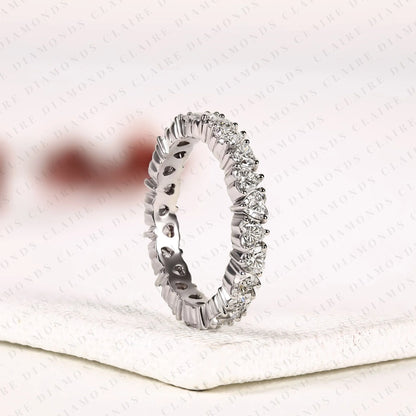 2.04 TCW Heart Cut Moissanite Diamond Eternity Band, Full Eternity Wedding Ring, White Gold Anniversary Band, Unique Bridal Ring
