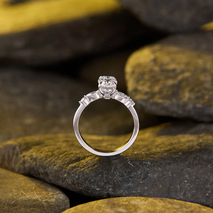 Elegant Oval Cut Lab Grown Diamond Engagement Ring with Marquise Side Stones in White Gold