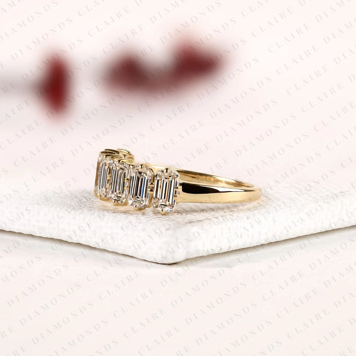 2.24 tcw emerald cut lab grown diamond half eternity wedding band | channel set emerald cut diamond | modern full eternity bridal band | elegant anniversary jewelry