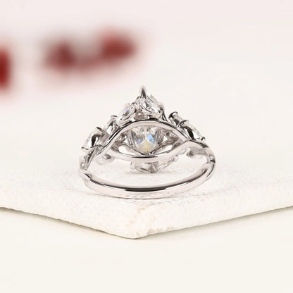 Marquise Cut Moissanite Diamond Engagement Ring Vintage Floral Cluster Ring White Gold Wedding Ring Unique Anniversary Ring for Women.