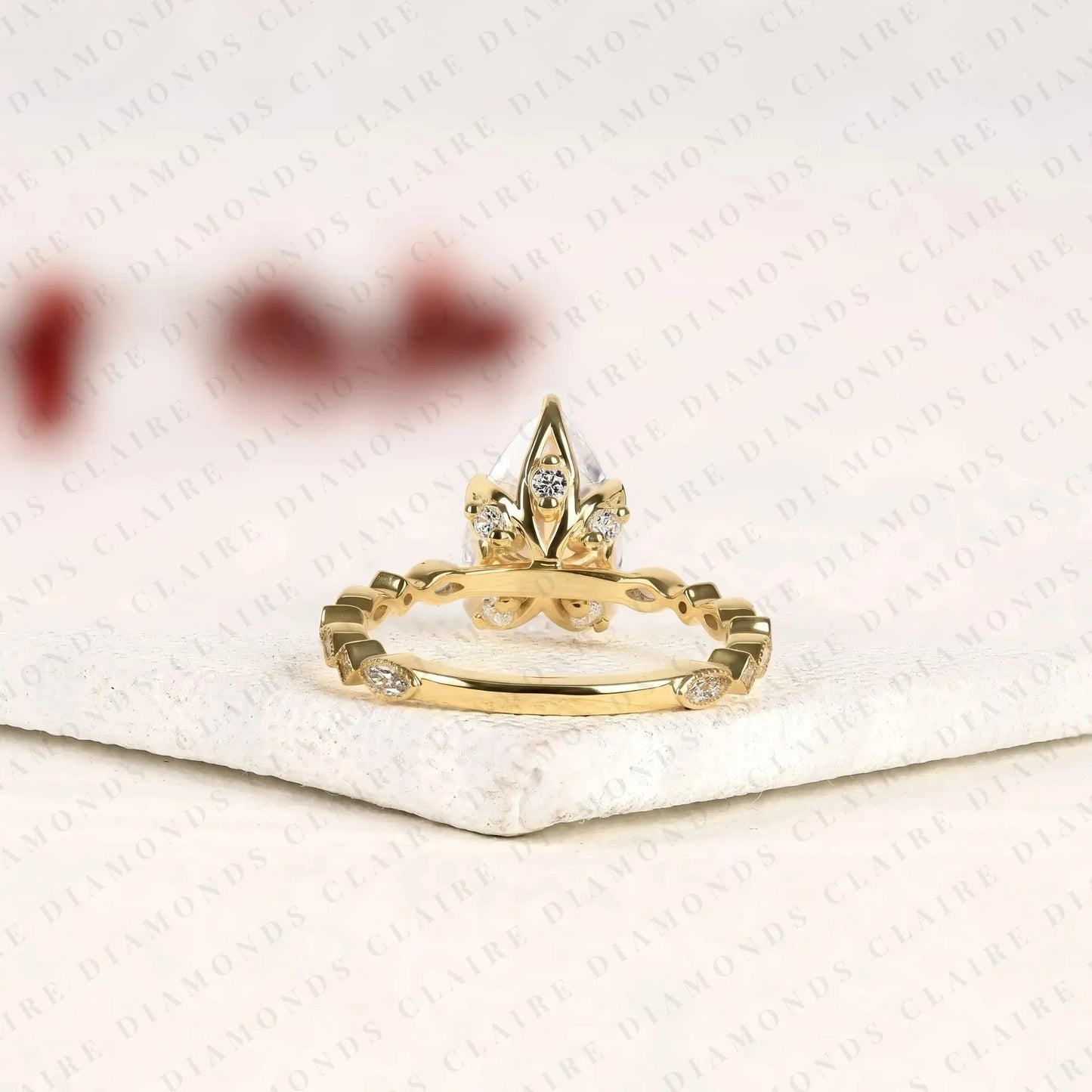 pear cut lab grown diamond engagement ring vintage marquise accent diamond ring nature inspired solitaire bridal ring for women