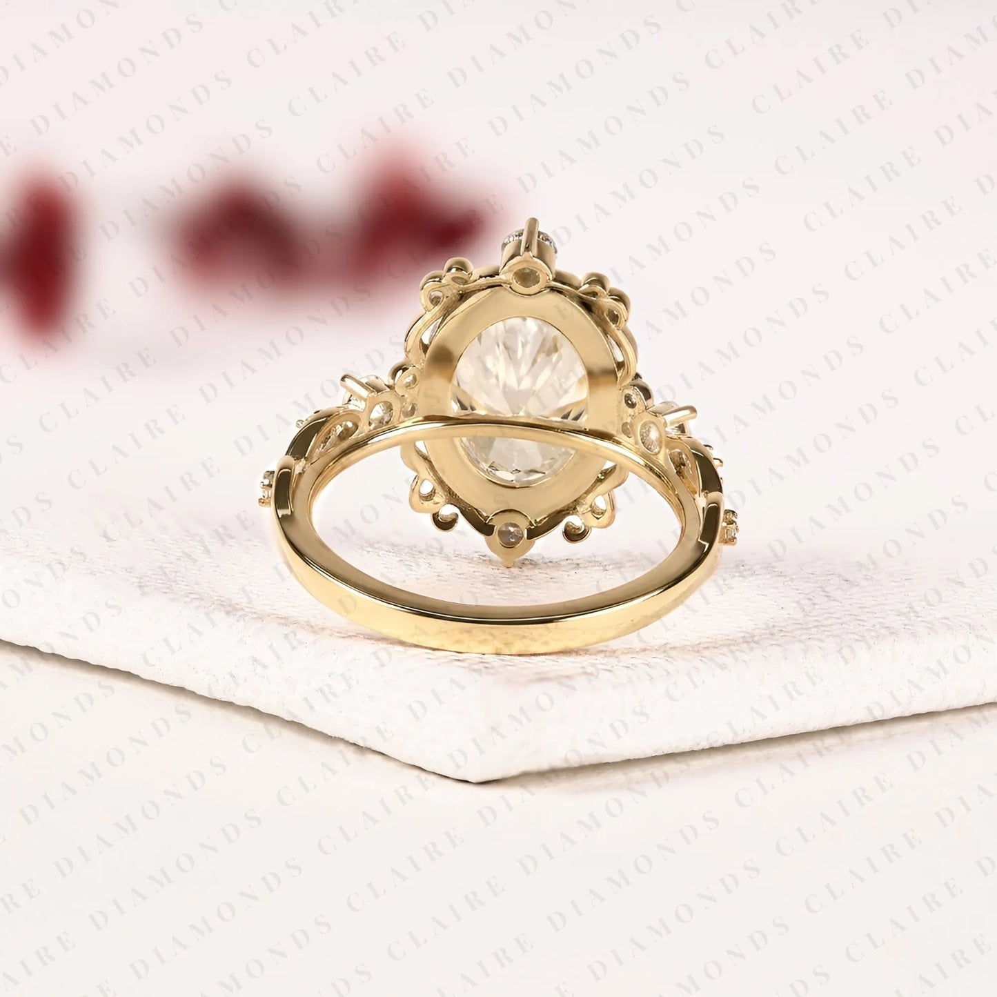 oval lab grown diamond engagement ring, vintage style gold wedding ring, art deco ring, unique anniversary ring for women