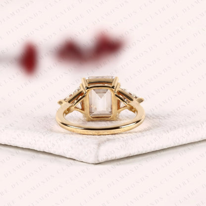 Emerald Cut Lab Grown Diamond Engagement Ring | Geometric Luxury Bridal Ring | Modern Statement Wedding Jewelry