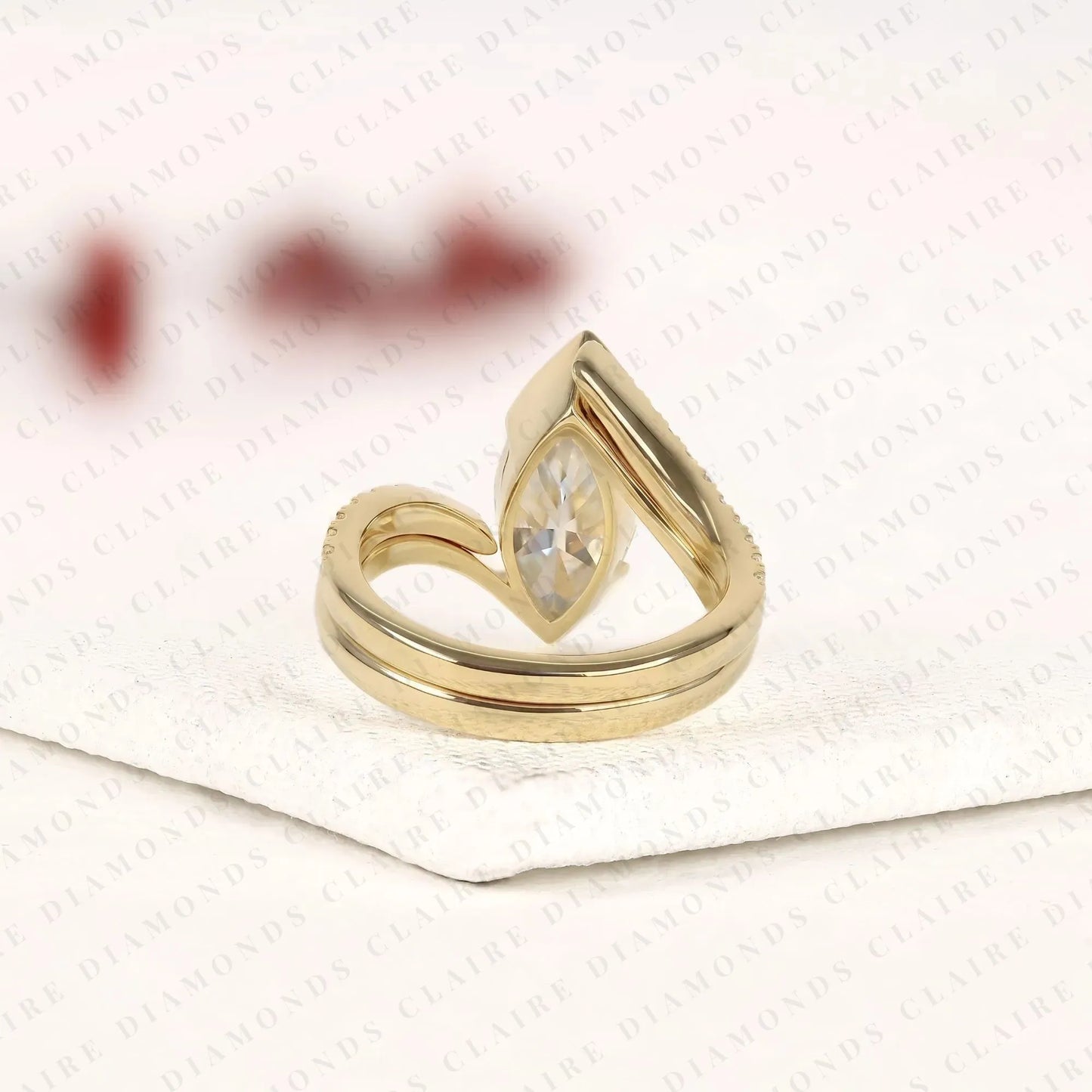 marquise moissanite diamond bypass ring bezel ring modern twisted pave bridal ring set