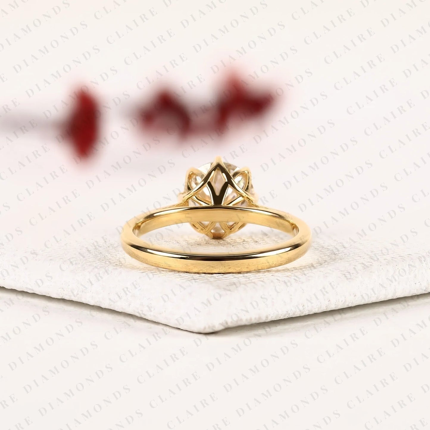 round portuguese cut lab grown diamond engagement ring, yellow gold cathedral ring, luxury anniversary gift for women