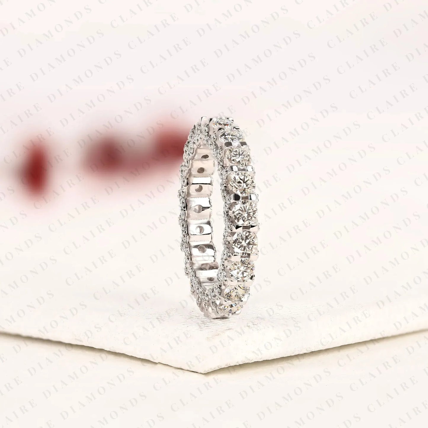 3.30 tcw round cut lab grown diamond  full eternity wedding ring anniversary band  stackable diamond ring