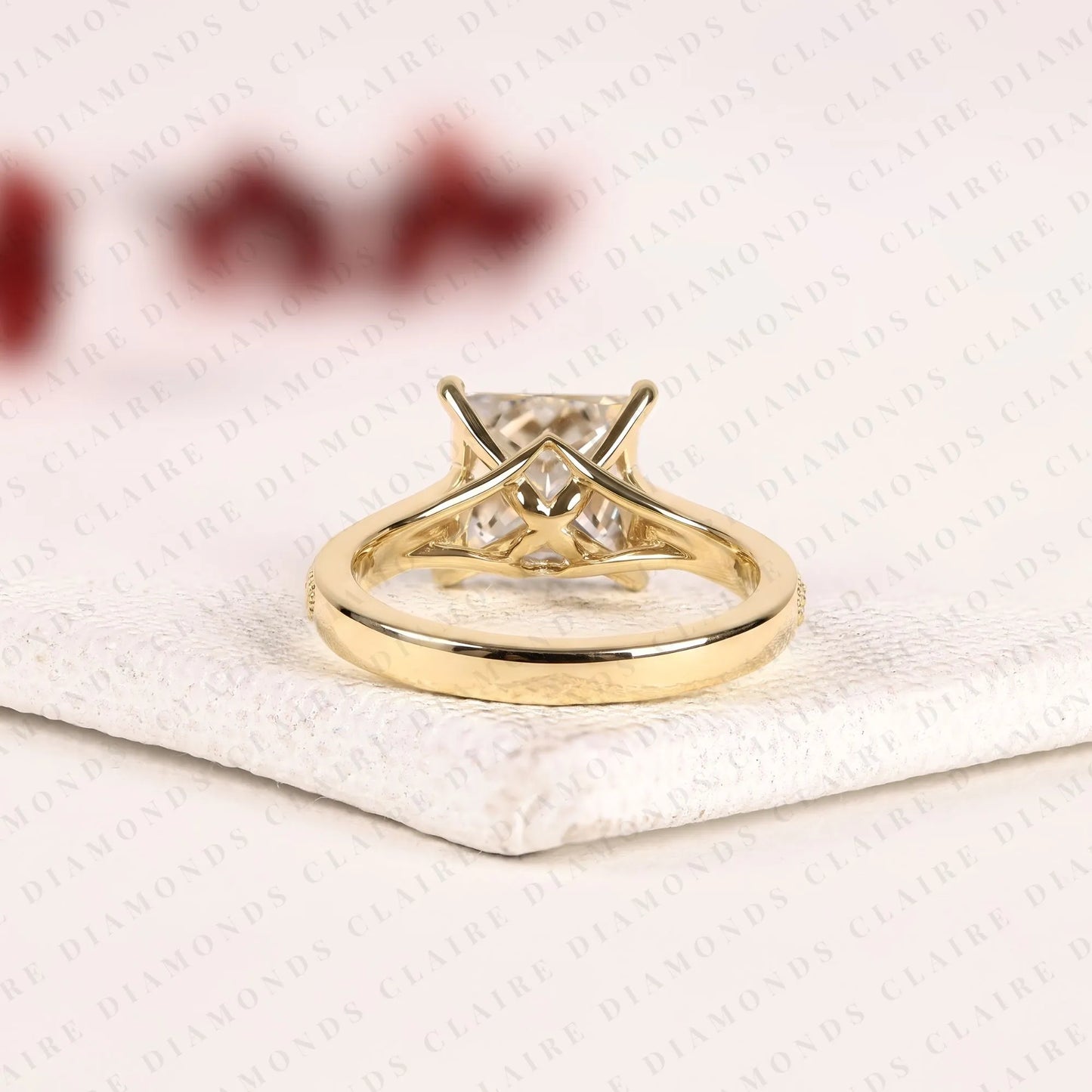 princess cut lab grown diamond engagement ring | classic yellow gold ring pave band