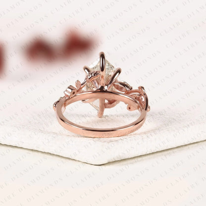 Dutch Marquise Moissanite Diamond Engagement Ring | Nature-Inspired Rose Gold Curved Vine Setting