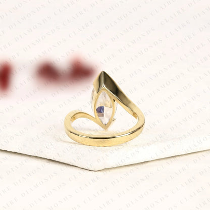 Marquise Cut Lab Grown Diamond Engagement Ring, Modern Bezel Set Solitaire Ring, Minimalist Gold Wedding Ring, IGI Certified Diamond Ring