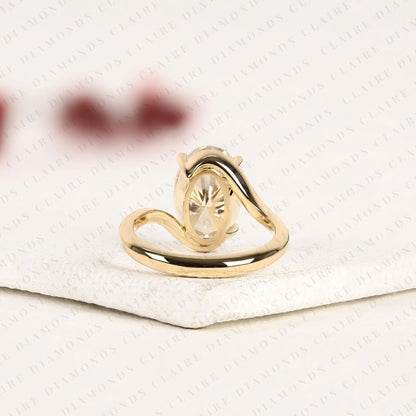 Bypass Oval Cut Lab Grown Diamond Engagement Ring | Modern Solitaire Promise Ring for Everyday Luxury Wear