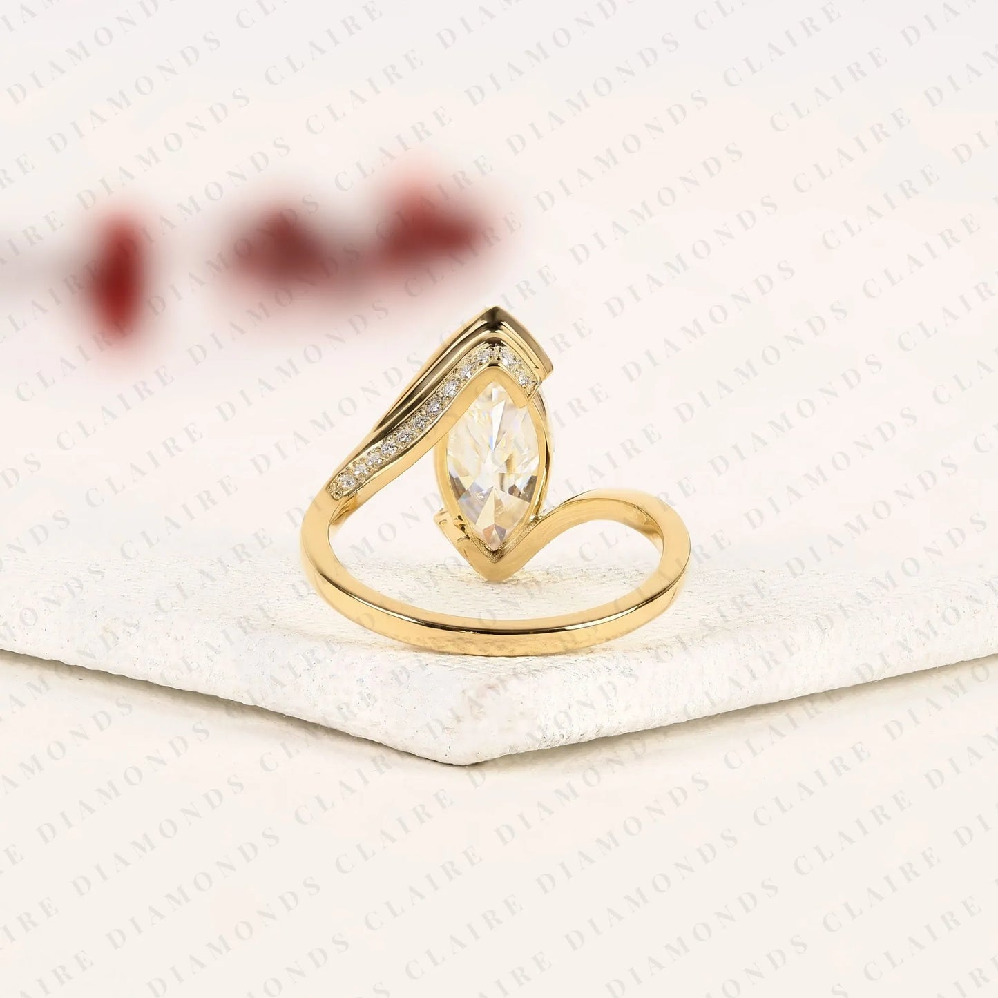 elegant marquise cut moissanite diamond bypass engagement ring in 14k yellow gold modern solitaire bridal ring
