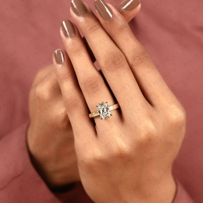 Vintage Old Mine Cushion Cut Solitaire Lab Grown Diamond Ring | Floral Engraved Yellow Gold Engagement Ring
