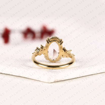 Rose Cut Oval Lab Grown Diamond Ring, Vintage Floral Engagement Ring, Yellow Gold, Nature Inspired Ring