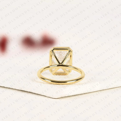 Emerald Cut Lab Grown Diamond Engagement Ring, Bezel Set Solitaire Ring, IGI Certified Diamond Ring, Minimalist Gold Wedding Ring