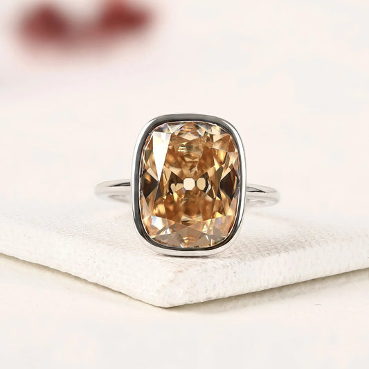 Old Mine Elongated Brown Cushion Cut Bezel Set Lab Grown Diamonds Engagement Ring – Modern Elegance with Warm Radiance