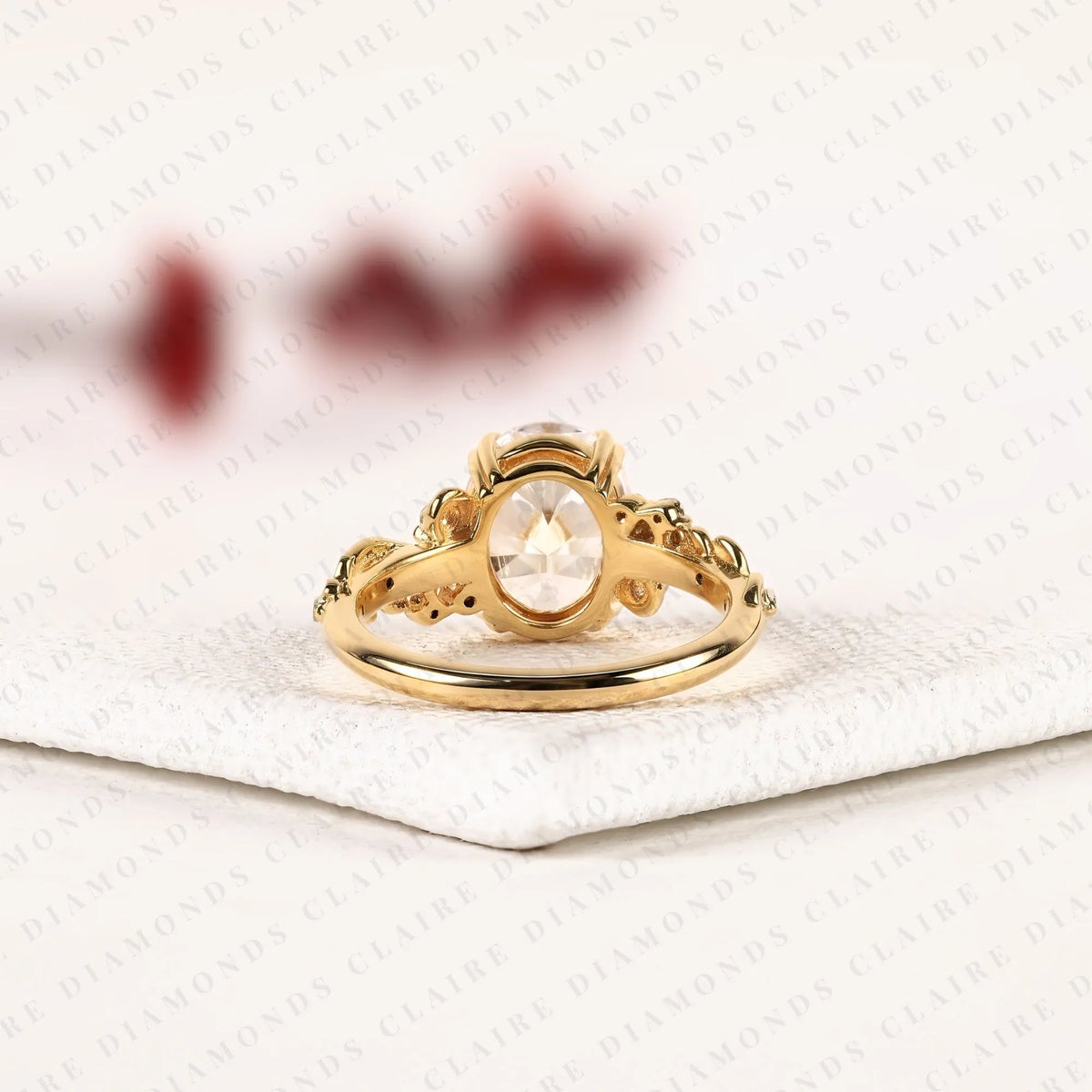 oval cut lab grown diamond engagement ring | nature inspired leaf vine gold ring | botanical vintage bridal jewelry