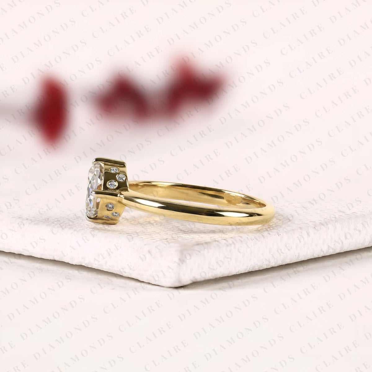 round rose cut lab grown diamond engagement ring | yellow gold minimalist bridal ring | flush setting ring wedding | jewelry