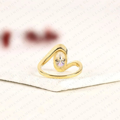 Oval Cut Moissanite Diamond Bypass Engagement Ring  Modern Twist Solitaire Ring Minimalist Open Wrap Bridal Ring for Women