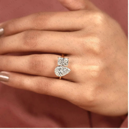 4.70 TCW Toi et Moi Pear & Radiant Cut Moissanite Diamond Engagement Ring Two Stone Gold Promise Ring  Modern Bridal Ring