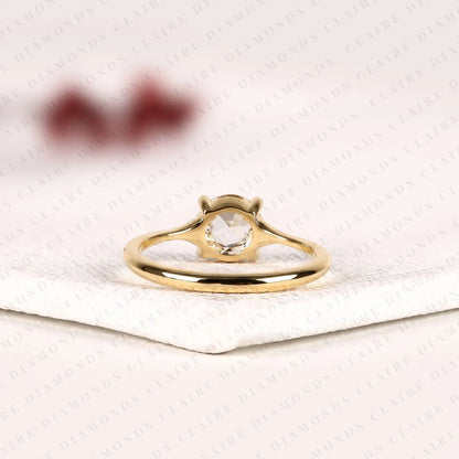 Rose Cut Round Moissanite Diamond Solitaire Engagement Ring in Gold, Promise Ring, Yellow Gold