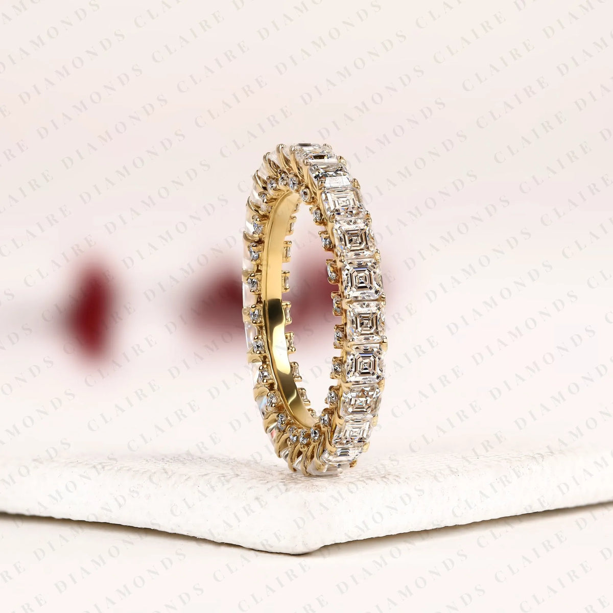 4.60 TCW Asscher Cut Lab Grown Diamond Eternity Band | Full Eternity Wedding Band | Geometric Gold Anniversary Band