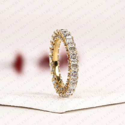 4.60 TCW Asscher Cut Lab Grown Diamond Eternity Band | Full Eternity Wedding Band | Geometric Gold Anniversary Band