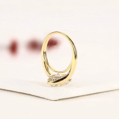 Pear Shape Lab Grown Diamond Hidden Halo Solitaire Ring with Contemporary Twist Setting