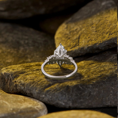 Timeless Marquise Lab Grown Diamond Ring with Delicate Sparkling Side Stone Detailing and Elegant Engagement Ring