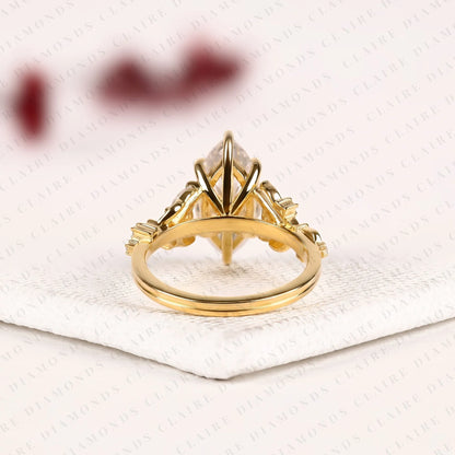 Marquise Cut Lab Grown Diamond Engagement Ring, Floral Leaf Vine Gold Ring, Nature Inspired Bridal Ring, Unique Vintage Wedding Jewelry